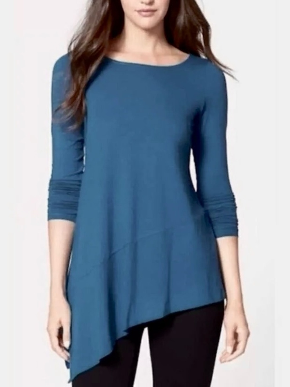 Eileen Fisher asymmetrical hem teal jersey top tunic small excellent condition